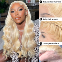 Wig rambut manusia 613 Blonde Straight 13X6 HD Lace Frontal Body Wave dengan lace transparan, 100% rambut manusia, dilengkapi baby hair.