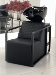 Bac à shampoing en céramique pour salon de coiffure, design contemporain, avec chaise en cuir PU et structure métallique - Product Image 6