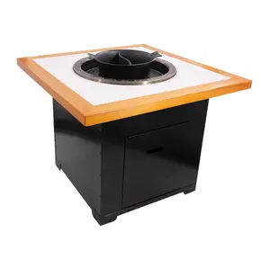Built-In Round Solid Wood Slate Dining Table Hot Pot Induction Cooker  Multifunctional Dining Table Set Smart Home Furniture