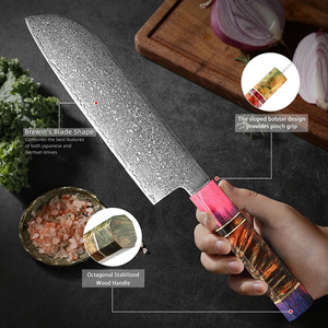 Couteau <span class=keywords><strong>de</strong></span> Damas Premium Multi-usage avec Manche Octogonal Unique en Bois, Couteau <span class=keywords><strong>de</strong></span> Chef Tranchant pour Cuisine, Hachoir, Couteau à Légumes Nakiri - Product Image 5