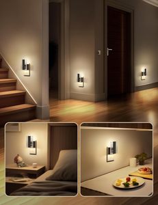 Veilleuse LED moderne en acrylique rectangulaire blanc chaud, à intensité variable, avec capteur crépusculaire pour chambre à coucher - Product Image 2