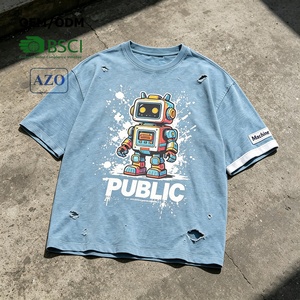 Brand Apparel Factory Custom Distressed Embroidery Patch Oversized Tee Street Styles Digital Print <b>Patchwork</b> Cotton T-<b>Shirt</b> Mens - Product Image 1