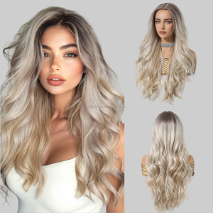 Perruque synthétique brune dégradée, <span class=keywords><strong>cheveux</strong></span> bouclés de 28 pouces, ondulés, avec dentelle frontale crochetée à la main 13x6 pouces, style Europe et Amérique, vente chaude - Product Image 1