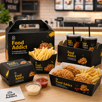 Boîtes en carton personnalisées pour emballages de restauration rapide, pliables, pour frites, poulet, hamburgers, à emporter, avec logo imprimé