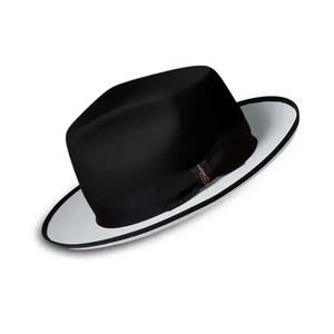 Black Wool Fedora <b>Hat</b> With White Brim Unisex Adult Size 56-58CM Formal Casual Style Four Seasons Wear - Product Image 2