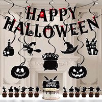 Kit de Décorations pour Fête d'Halloween : Bannière, Décorations Suspendues, Accessoires Squelette, Citrouille, Sorcière, Fantôme, Décorations de Table pour Fêtes à Domicile