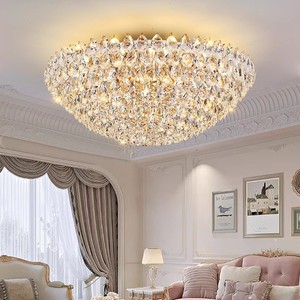 Luminaire suspendu pour <span class=keywords><strong>salon</strong></span>, luminaire de luxe à <span class=keywords><strong>LED</strong></span> rond en cristal, luminaire de plafond à montage en surface - Product Image 2