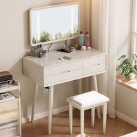 Table de maquillage mobile en bois massif de style nordique avec miroir, armoire de rangement intégrée, design luxueux pour petit appartement