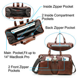 Sac de Médecin en Cuir Pleine Fleur Pull-Up pour Homme, avec Cadre Métallique Structuré, Porte-Ordinateur Portable 14'' et Sangle Amovible à Fermeture Push-Lock - Product Image 4