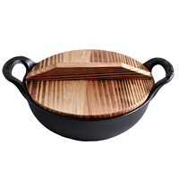 Wok classique en fonte sans revêtement, poêle à double anse épaissie, faitout chinois traditionnel pour une cuisine saine