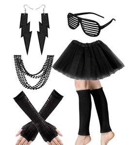 Conjunto clásico de los años 80 para mujer, collar de neón, persianas, gafas, pendientes, red de pesca, guantes, conjunto de pierna, conjunto de falda tutú - Product Image 4