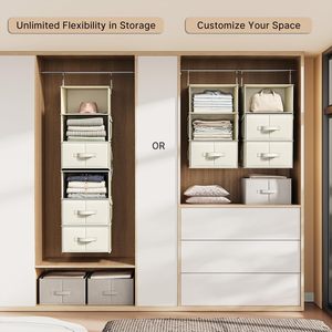 Hanging Closet Organizer <b>6</b>-Shelf With 3 <b>Drawers</b> Detachable Storage For Wardrobe Clothing Organizer - Product Image 5