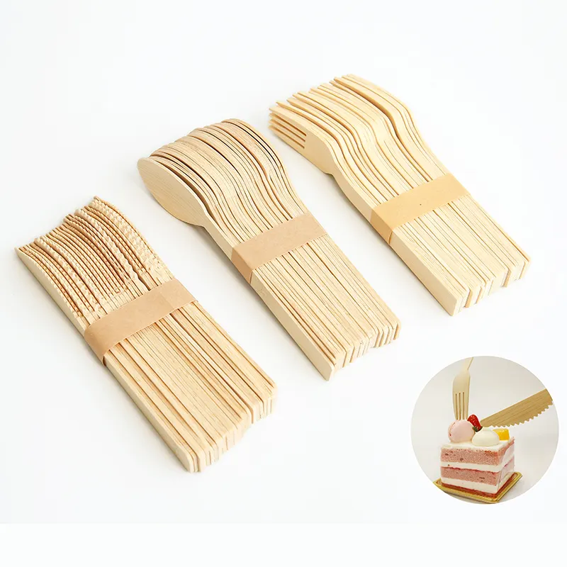 Cubiertos de bambú de promoción desechables ecológicos de 100 piezas para Picnic con caja de embalaje
