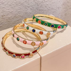 Fashion Bangle Colorful Enamel Zinc Alloy <b>Bracelet</b> Women's Jewelry Gift Pink <b>Red</b> White Green Water Drop Shape Ring Design - Product Image 2