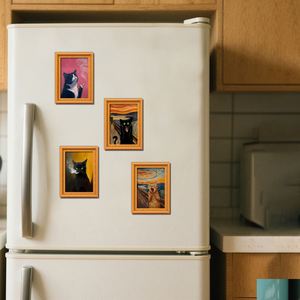 Marco Magnético de Madera con Diseño Vintage de Gato, Parodia de 'El Grito' en Pintura al Óleo, Gatito Negro, Decoración Dorada para Refrigerador, Regalo, Souvenir - Product Image 1