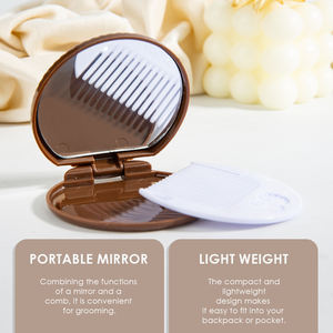流行礼品和促销品2合1饼干形设计手持便携式化妆镜带梳子 - Product Image 4