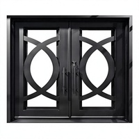 Porte double en fer forgé LINCAI, style moderne et luxueux, avec cercles concentriques |   Porte d'entrée d'appartement minimaliste forgée à la main, grande taille