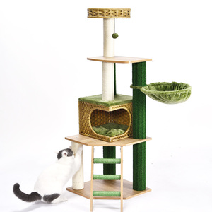 Sang trọng lớn mèo cây nhà máy mới màu xanh lá cây nhà máy thiết kế mây mèo căn hộ phần còn lại nền tảng võng thang cầu thang mèo cây - Product Image 3