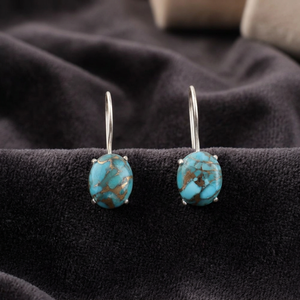 Boucles d'oreilles artisanales en turquoise bleue et cuivre, plaquées argent 925, pour femmes et filles. - Product Image 6