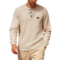 T-shirt décontracté pour homme en gros - Haut à manches longues style américain en maille gaufrée boutonné à manches raglan séchage rapide (Printemps & Automne)