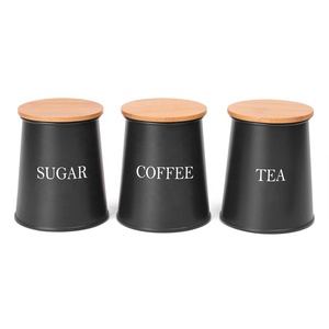 Wholesales <strong>Kitchen</strong> Counter Food <strong>Storage</strong> <strong>Tin</strong> for Sugar Coffee Tea 3PCS Canister Set Metal Food Jars - Product Image 3