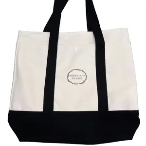 Customized Eco Cotton Canvas Classic Neutral thick material school and meeting shopping tote bag with outer pocket