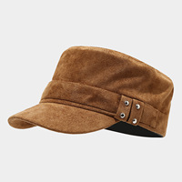 Nueva Llegada, Gorra Plana Unisex de Gamuza Vintage, Gorra con Visera Curva Corta y Decoración de Remaches, Ajustable, Estilo Casual
