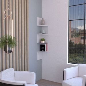 Étagère murale flottante Roy Corner à 4 niveaux, blanche, moderne - Product Image 1