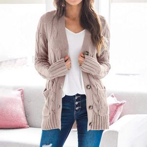 Women's Cable Knit <b>Cardigan</b> <b>Sweater</b> Long Sleeve Single Breasted Loose Fit Knitted Coat For Europe And America Style Commute - Product Image 4