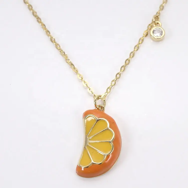 plata 925 collar de declaración de limón collar de cadena de moda Coreana de gota de aceite amarillo fruta colgante collar