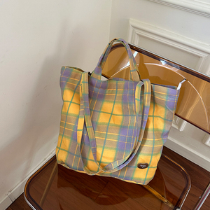 Bolso de hombro a cuadros a la moda, bandolera versátil de gran capacidad para mujer, bolso de compras de lona Vintage para exteriores - Product Image 5