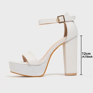 Sandales d'été à talons épais, plateforme imperméable, talons hauts, blanches, scintillantes, à bout ouvert, sexy, pour femmes - Product Image 6