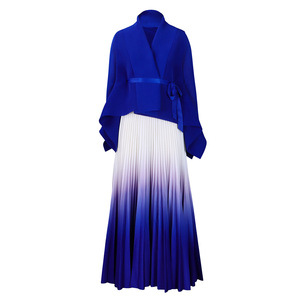 Derniers modèles de tenues africaines d'automne pour femmes Haut irrégulier à lacets et jupe plissée dégradée Ensemble <span class=keywords><strong>deux</strong></span> pièces vêtements pour femmes - Product Image 6