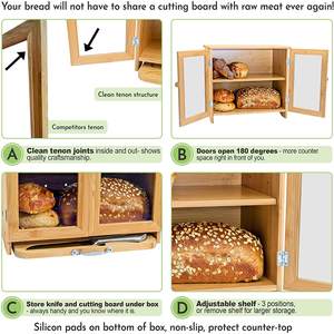กล่องใส่ขนมปังไม้ไผ่ <span class=keywords><strong>2</strong></span> ชั้น แบบถอดได้ เกรดสำหรับอาหาร - Product Image 3