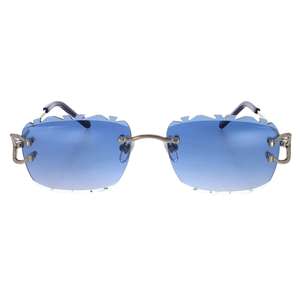 Luxury rimless <b>square</b> <b>sunglasses</b> with blue gradient lenses and silver metal temples for <b>men</b> and women - Product Image 2