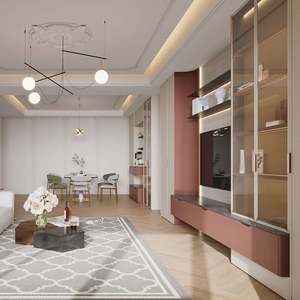 Meuble TV LED au design moderne, meuble en bois de luxe pour salon et hôtel, unité de divertissement murale 65 pouces et plus - Product Image 3