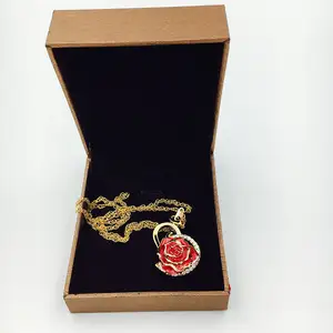 Factory Offer 24K Gold Dipped Real Rose Necklace for Wedding Valentines Day Gifts