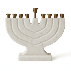Ménorah Hanouka en résine, porte-bougies en acier inoxydable et aluminium à 9 branches, décoration religieuse faite à la main pour Noël, Diwali, la maison - Product Image 2