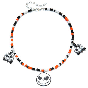 Collar de cuentas con diseño de calavera de calabaza de dibujos animados de Halloween, cadena de clavícula de varias capas, joyería para fiesta D1340-1 - Product Image 4