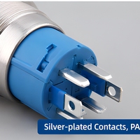 Interrupteur à bouton-poussoir en acier inoxydable de 12 mm, IP65, SPDT, à réinitialisation automatique, montage sur panneau, momentané, contrôle industriel, OEM personnalisé, 3A AC 250V