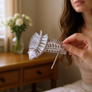 Pince à cheveux élégante Tiffany en strass blanc 13 cm, accessoires de coiffure pour femmes, style de haute qualité - Product Image 2