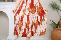 Robe midi plissée rouge à fleurs pour femme, manches courtes, col rond, style Miyake, décontractée, pour fête ou plage, taille unique, vêtements ODM OEM
