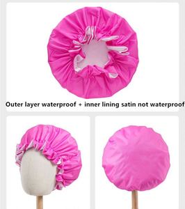 Gorro de satén impermeable para el cabello rizado, gorros para mujer, gorro de ducha grande de doble capa - Product Image 2