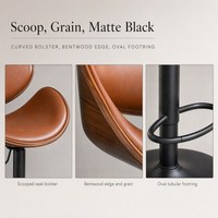 Fauteuil de barbier en bois courbé avec siège en cuir PU marron, léger et portable, design moderne pour îlot de cuisine, salon, café