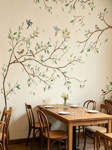 <span class=keywords><strong>Papier</strong></span> <span class=keywords><strong>peint</strong></span> personnalisé en aquarelle avec feuilles vertes et oiseaux, motif minimaliste de branche d'arbre, pour salon, chambre, chambre d'enfant, décoration murale de la maison - Product Image 4
