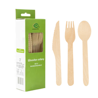 Ensemble de couverts en bois biodégradable de haute qualité, couteau, fourchette et cuillère jetables lisses, emballage personnalisé pour les restaurants à emporter