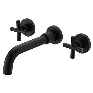 Hot Sale Two Handle Gold Black 304 Stainless Steel Brushed Water Tap Hidden Wall Mounted Concealed Basin Bathroom Faucet