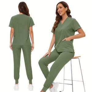 Conjuntos de Uniformes Médicos Unisex de Poliéster y Spandex para Hospital, Top y Pantalones con Múltiples Bolsillos, Traje de Enfermería - Product Image 4