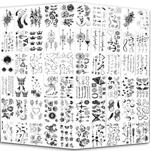 Tatouages temporaires imperméables 60 feuilles Lune et étoiles Boussole Ancre Mots Lignes Fleurs Tatouages temporaires autocollants pour adultes - Product Image 4