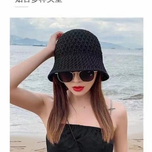 Sombrero de Punto para Mujer, Estilo Bucket, Color Negro, Protección Solar, Transpirable, Casual, para Playa, para Adultos - Product Image 1